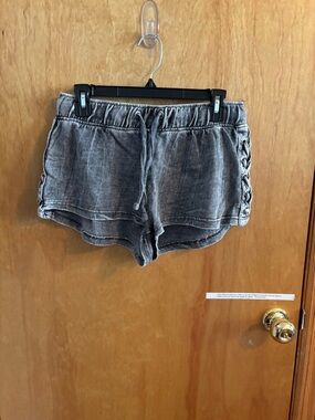 Vanilla Star Acid Wash Gray Drawstring Athletic Shorts